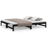vidaXL Pat de zi extensibil, negru, 2x(90x190) cm, lemn masiv de pin