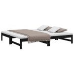 vidaXL Pat de zi extensibil, negru, 2x(90x190) cm, lemn masiv de pin