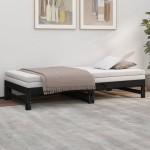 vidaXL Pat de zi extensibil, negru, 2x(90x190) cm, lemn masiv de pin