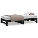 vidaXL Pat de zi extensibil, negru, 2x(90x190) cm, lemn masiv de pin