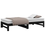 vidaXL Pat de zi extensibil, negru, 2x(90x190) cm, lemn masiv de pin