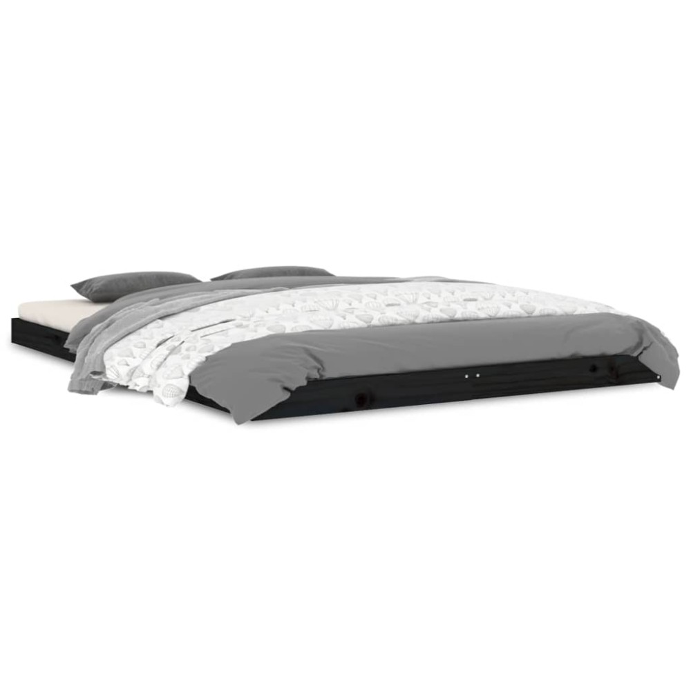 vidaXL Cadru de pat dublu, negru, 135x190 cm, lemn masiv de pin