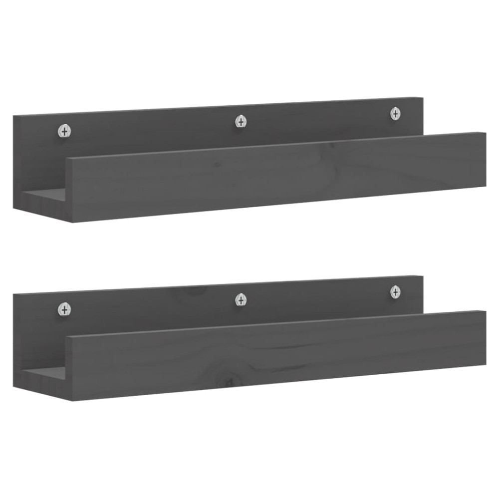 vidaXL Rafturi de perete, 2 buc., gri, 50x12x9 cm, lemn masiv de pin