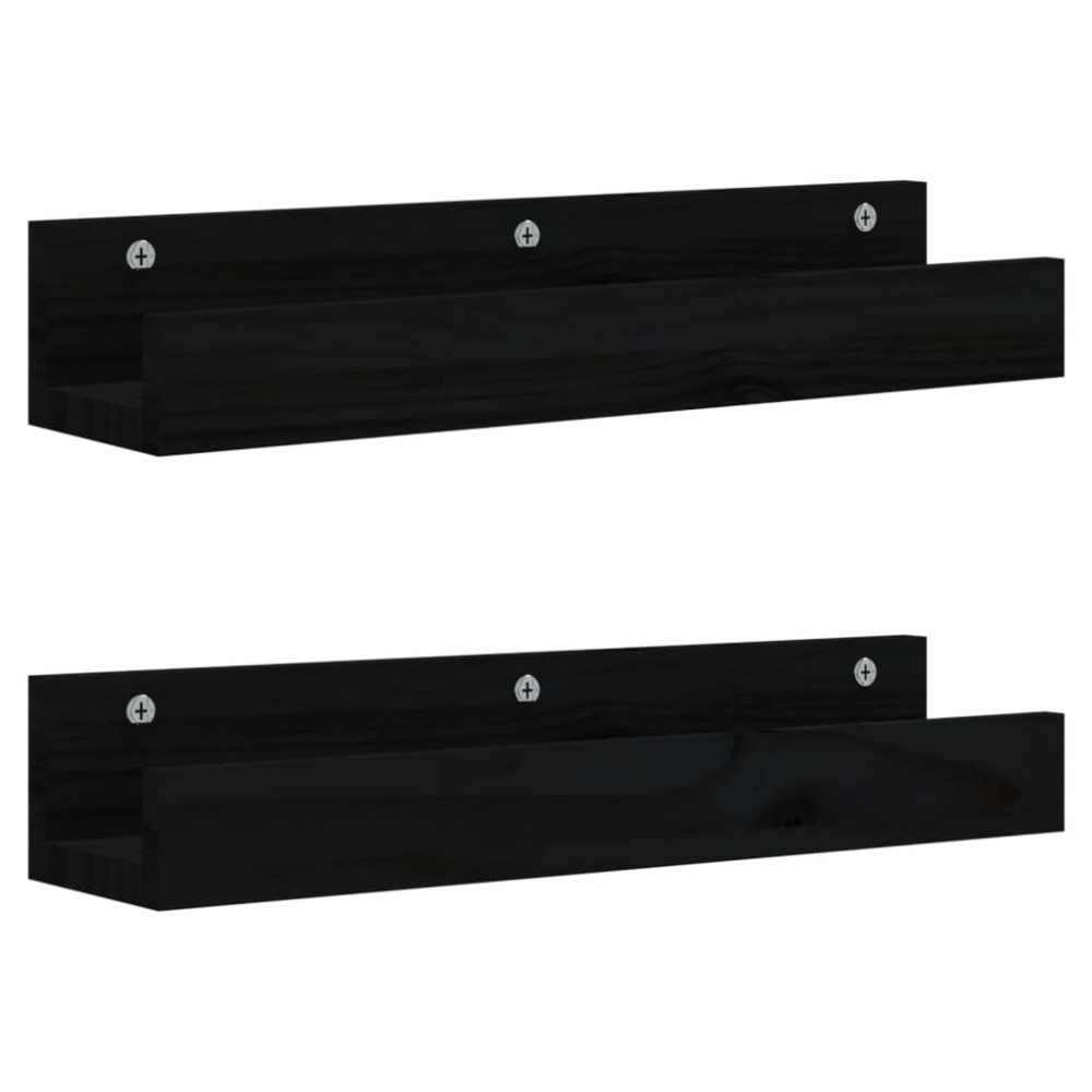 vidaXL Rafturi de perete, 2 buc., negru, 50x12x9 cm, lemn masiv de pin