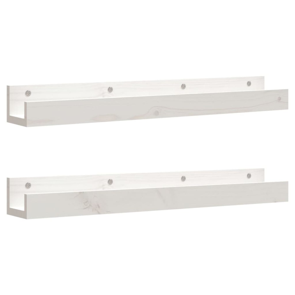 vidaXL Rafturi de perete, 2 buc., alb, 80x12x9 cm, lemn masiv de pin