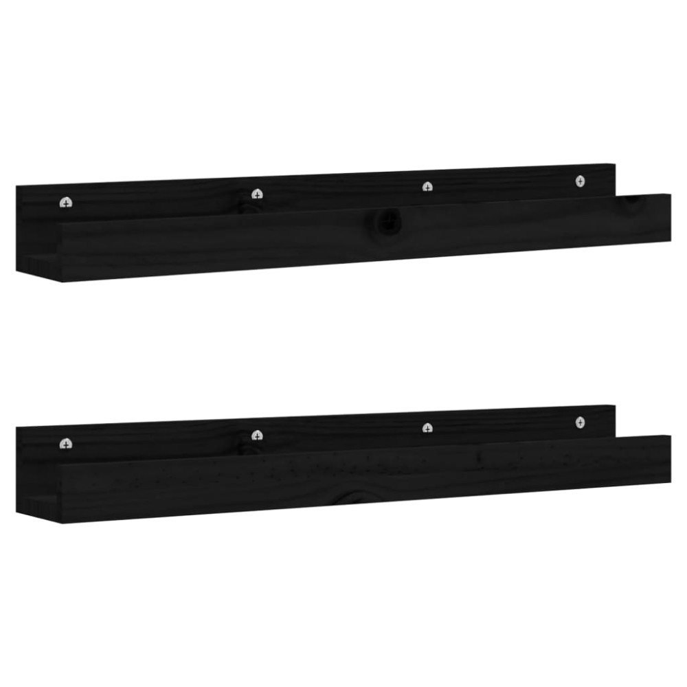 vidaXL Rafturi de perete, 2 buc., negru, 80x12x9 cm, lemn masiv de pin