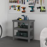 vidaXL Banc de lucru, gri, 78,5x50x80 cm, lemn masiv pin vidaXL Banc de lucru, gri, 78,5x50x80 cm, lemn masiv pin