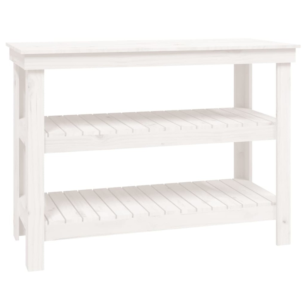 vidaXL Banc de lucru, alb, 110,5x50x80 cm, lemn masiv pin