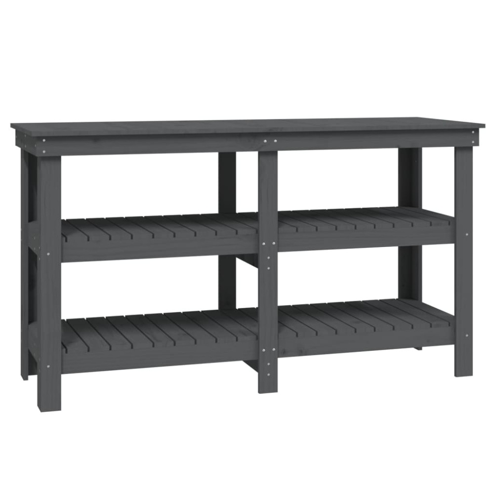 vidaXL Banc de lucru, gri, 142,5x50x80 cm, lemn masiv pin