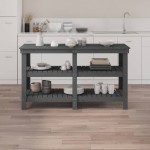 vidaXL Banc de lucru, gri, 142,5x50x80 cm, lemn masiv pin vidaXL Banc de lucru, gri, 142,5x50x80 cm, lemn masiv pin