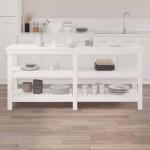 vidaXL Banc de lucru, alb, 181x50x80 cm, lemn masiv pin