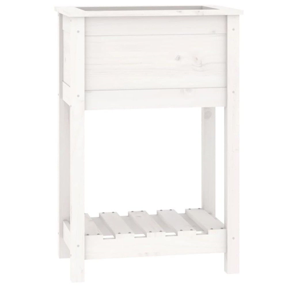 vidaXL Jardinieră cu raft, alb, 54x34,5x81 cm, lemn masiv de pin