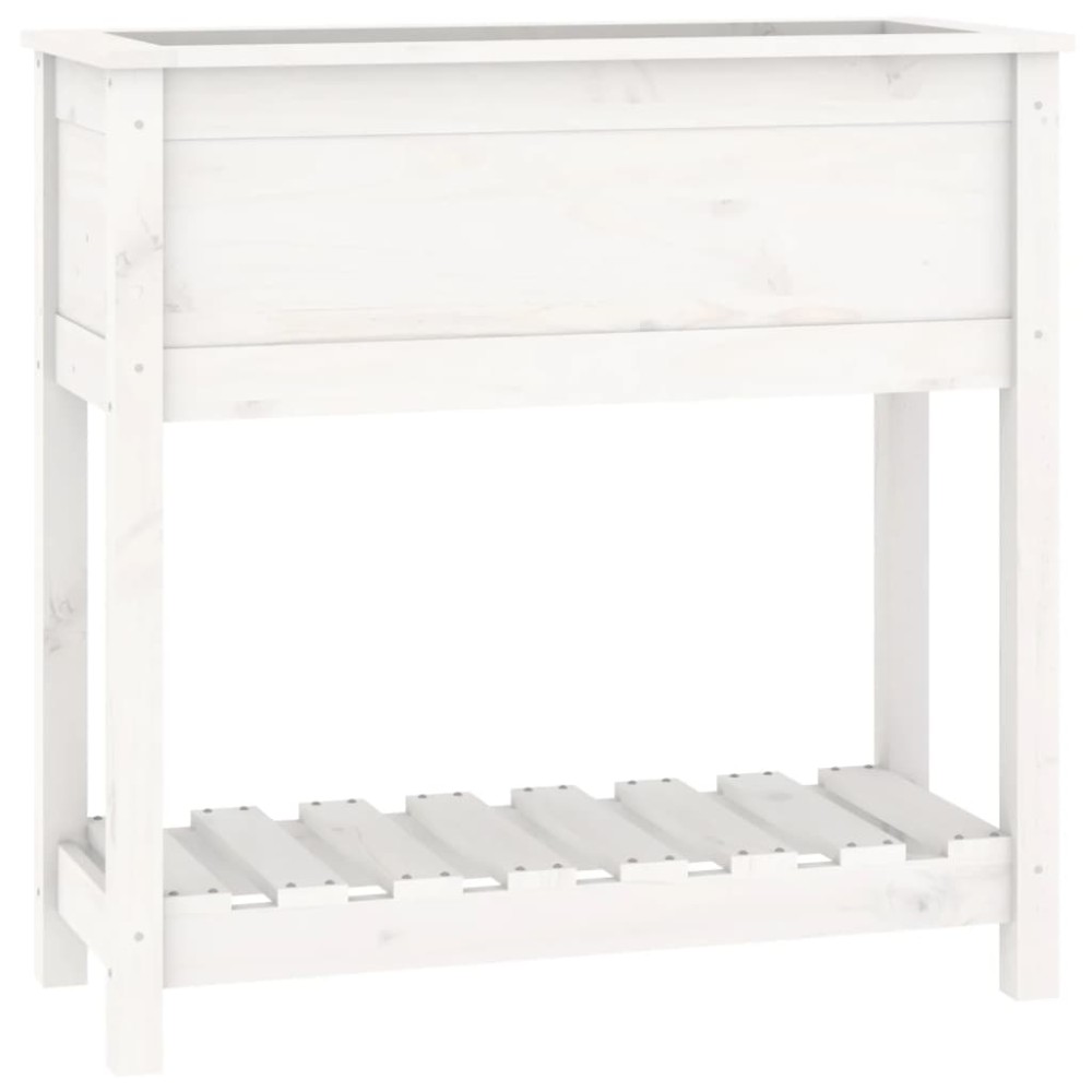 vidaXL Jardinieră cu raft, alb, 82,5x34,5x81 cm, lemn masiv de pin