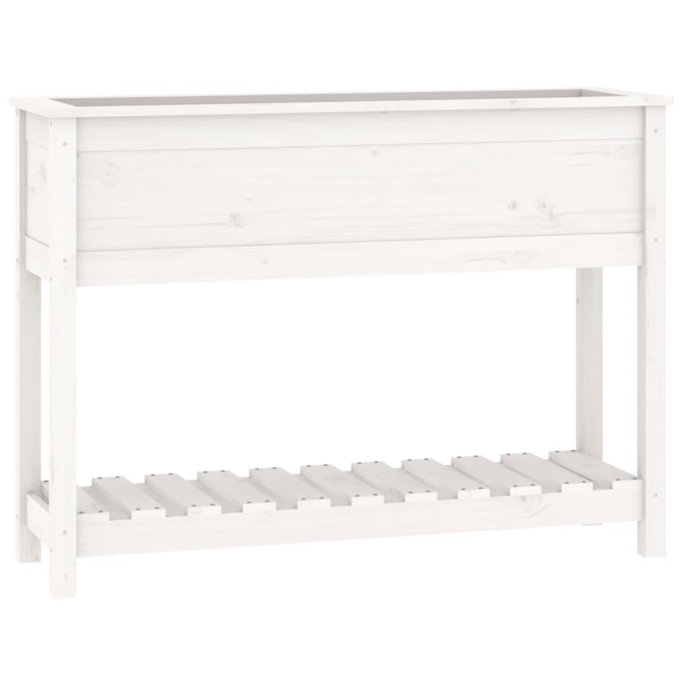 vidaXL Jardinieră cu raft, alb, 111,5x34,5x81 cm, lemn masiv de pin