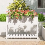 vidaXL Jardinieră cu raft, alb, 111,5x34,5x81 cm, lemn masiv de pin