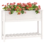 vidaXL Jardinieră cu raft, alb, 111,5x34,5x81 cm, lemn masiv de pin