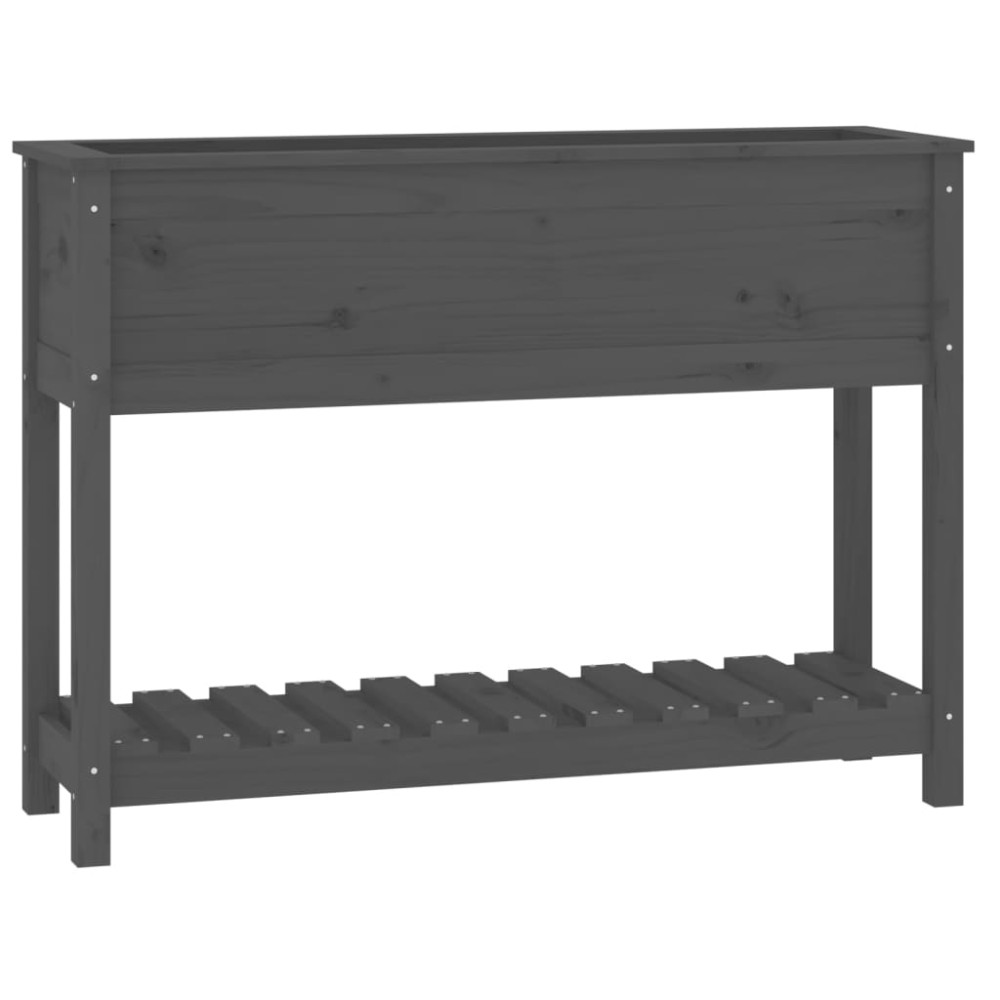 vidaXL Jardinieră cu raft, gri, 111,5x34,5x81 cm, lemn masiv de pin