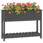 vidaXL Jardinieră cu raft, gri, 111,5x34,5x81 cm, lemn masiv de pin