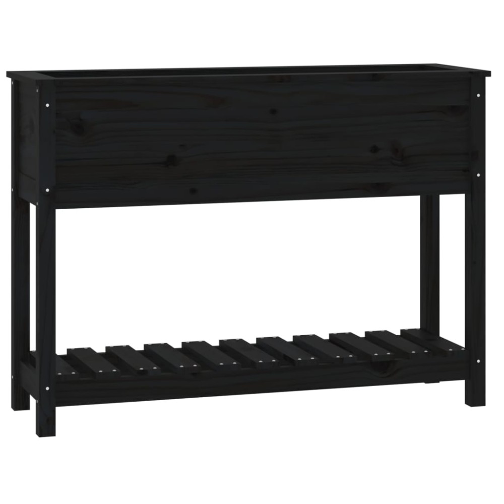 vidaXL Jardinieră cu raft, negru, 111,5x34,5x81 cm, lemn masiv de pin