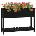 vidaXL Jardinieră cu raft, negru, 111,5x34,5x81 cm, lemn masiv de pin