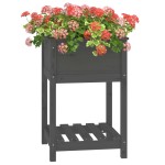 vidaXL Jardinieră cu raft, gri, 54x54x81 cm, lemn masiv de pin