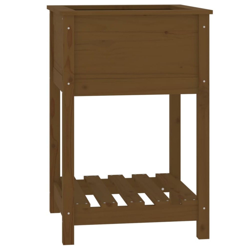 vidaXL Jardinieră cu raft, maro miere, 54x54x81 cm, lemn masiv pin