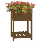 vidaXL Jardinieră cu raft, maro miere, 54x54x81 cm, lemn masiv pin