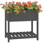 vidaXL Jardinieră cu raft, gri, 82,5x54x81 cm, lemn masiv de pin