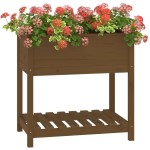 vidaXL Jardinieră cu raft, maro miere, 82,5x54x81 cm, lemn masiv pin