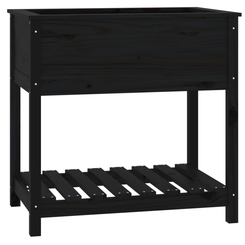 vidaXL Jardinieră cu raft, negru, 82,5x54x81 cm, lemn masiv de pin