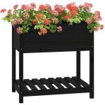 vidaXL Jardinieră cu raft, negru, 82,5x54x81 cm, lemn masiv de pin