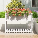 vidaXL Jardinieră cu raft, alb, 111,5x54x81 cm, lemn masiv de pin