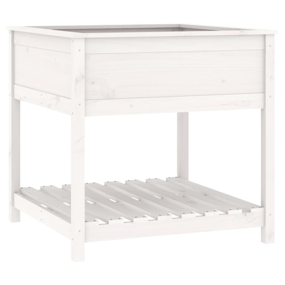 vidaXL Jardinieră cu raft, alb, 82,5x82,5x81 cm, lemn masiv de pin