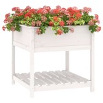 vidaXL Jardinieră cu raft, alb, 82,5x82,5x81 cm, lemn masiv de pin