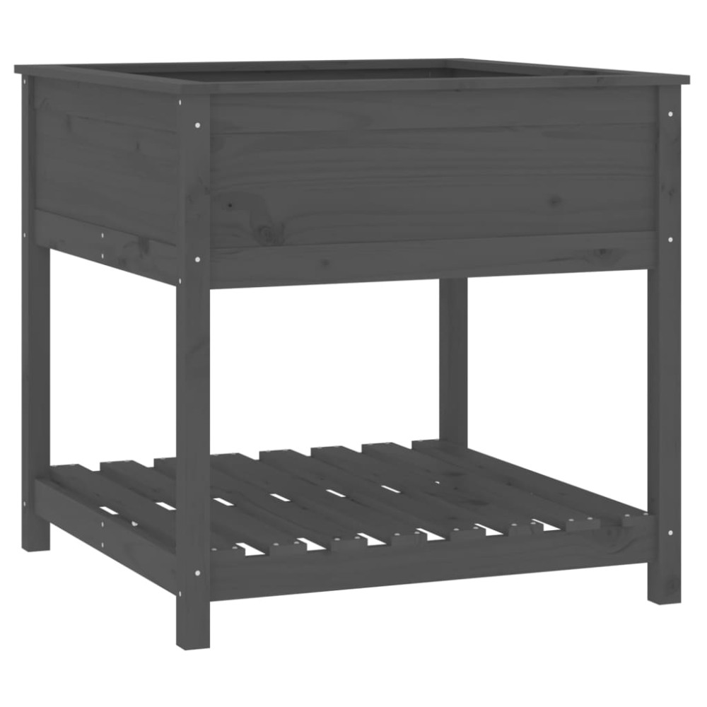 vidaXL Jardinieră cu raft, gri, 82,5x82,5x81 cm, lemn masiv de pin