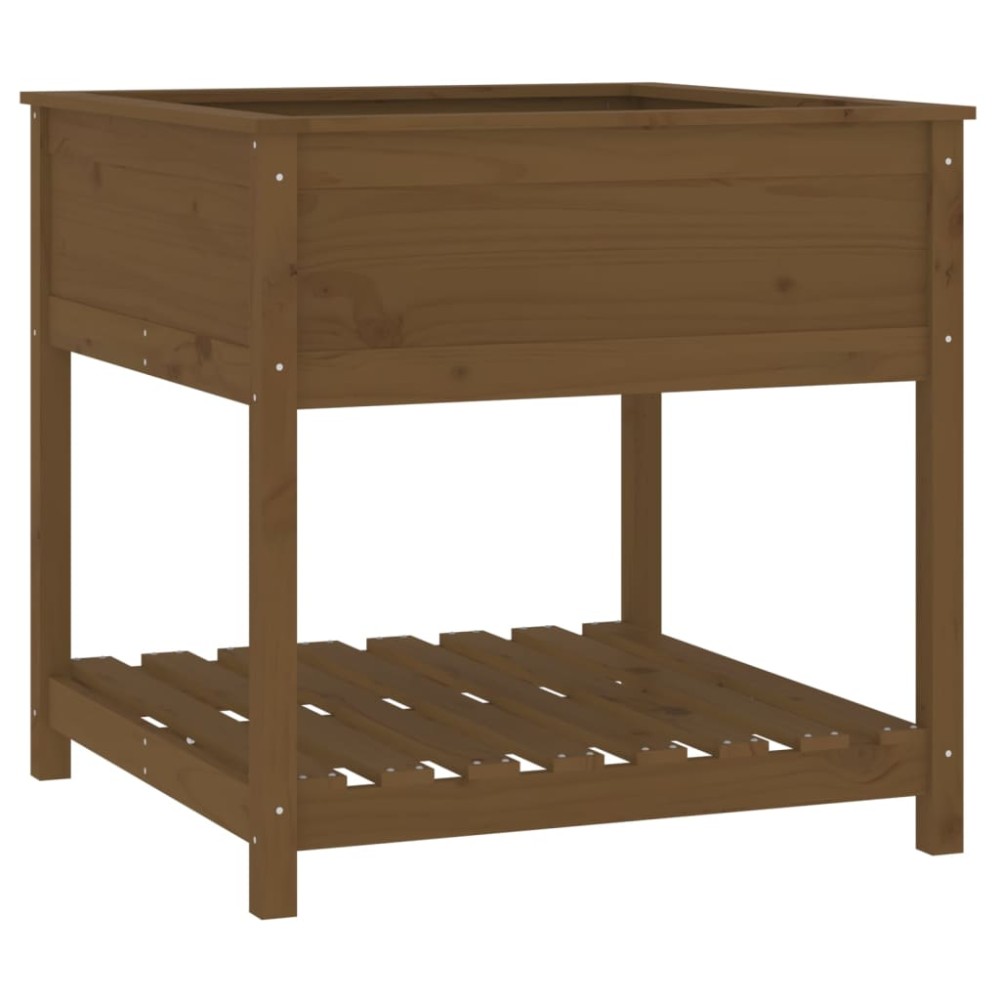 vidaXL Jardinieră cu raft, maro miere, 82,5x82,5x81 cm, lemn masiv pin