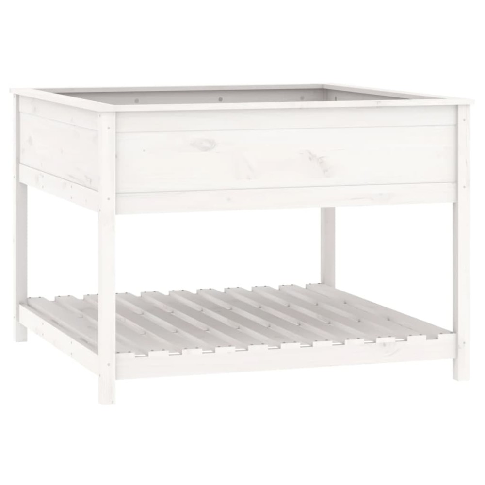vidaXL Jardinieră cu raft, alb, 111,5x111,5x81 cm, lemn masiv de pin