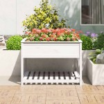 vidaXL Jardinieră cu raft, alb, 111,5x111,5x81 cm, lemn masiv de pin