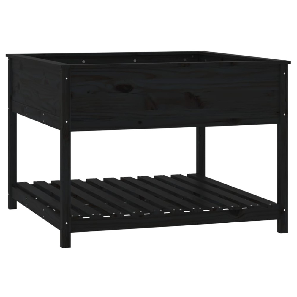 vidaXL Jardinieră cu raft, negru, 111,5x111,5x81 cm, lemn masiv de pin