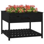 vidaXL Jardinieră cu raft, negru, 111,5x111,5x81 cm, lemn masiv de pin