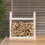vidaXL Rastel pentru lemne de foc, alb, 110x35x108,5 cm lemn masiv pin vidaXL Rastel pentru lemne de foc, alb, 110x35x108,5 cm lemn masiv pin