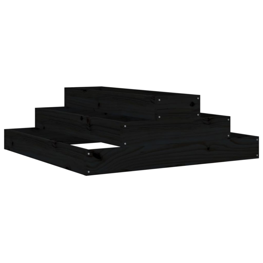 vidaXL Jardinieră, negru, 80x80x27 cm, lemn masiv de pin