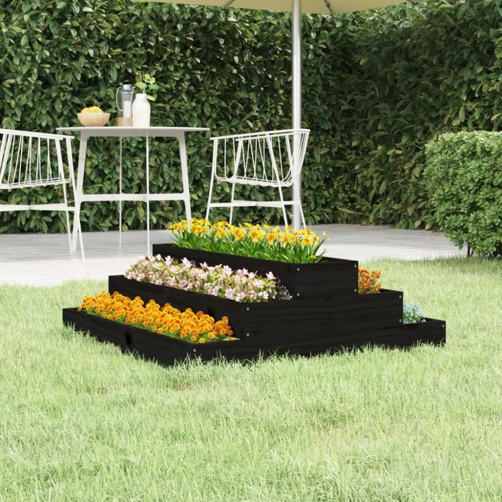 vidaXL Jardinieră, negru, 80x80x27 cm, lemn masiv de pin