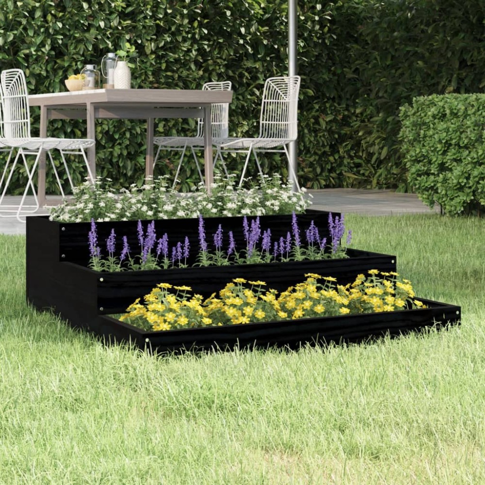 vidaXL Jardinieră, negru, 78x78x27 cm, lemn masiv de pin