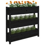 vidaXL Jardinieră, negru, 112x25x104,5 cm, lemn masiv de pin