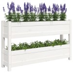 vidaXL Jardinieră, alb, 112x25x66 cm, lemn masiv de pin