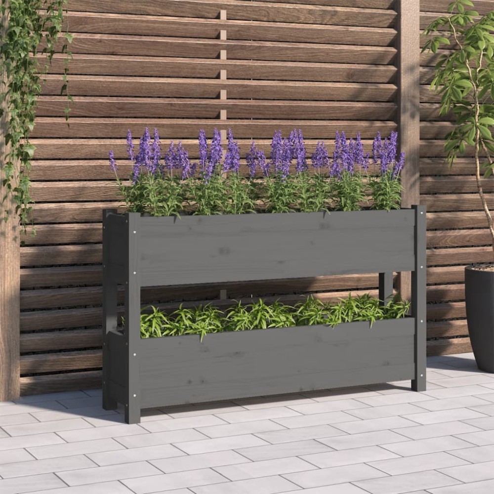 vidaXL Jardinieră, gri, 112x25x66 cm, lemn masiv de pin