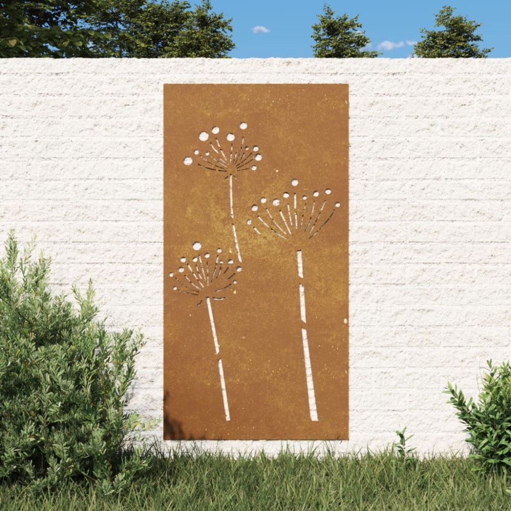 vidaXL Decor perete de grădină 105x55 cm design flori oțel Corten