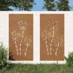 vidaXL Decor perete grădină 2 buc. 105x55 cm design flori oțel Corten vidaXL Decor perete grădină 2 buc. 105x55 cm design flori oțel Corten