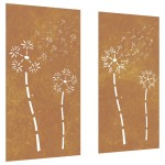 vidaXL Decor perete grădină 2 buc. 105x55 cm design flori oțel Corten vidaXL Decor perete grădină 2 buc. 105x55 cm design flori oțel Corten